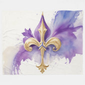 Paarse Tan Fleur de Lis Waterverf Fleece Deken (Voorkant (Horizontaal))