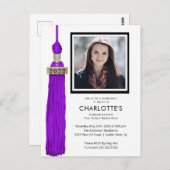 Paarse Tassel Foto Afstuderen Uitnodiging (Voorkant / Achterkant)