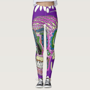 Paarse Tatoeage Suiker Schedel Leggings