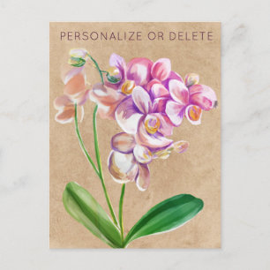 Paarse Taupe Orchidee Waterverf Bloemstuk Persoonl Briefkaart