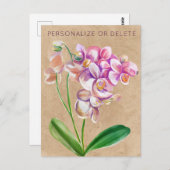 Paarse Taupe Orchidee Waterverf Bloemstuk Persoonl Briefkaart (Voorkant / Achterkant)