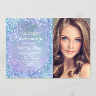 Paarse Teal Bevroren Winter Wonderland Quinceanera Kaart