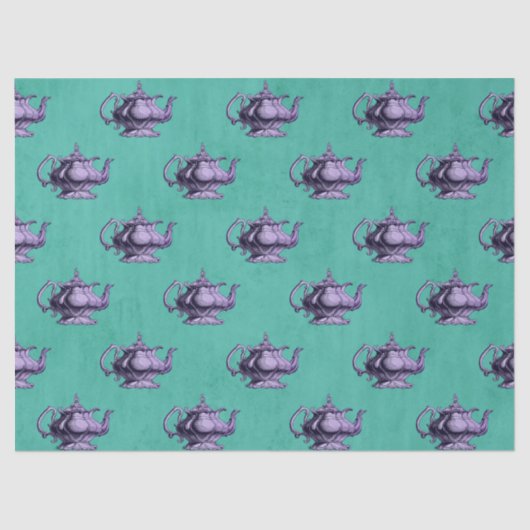 Paarse Teapots over Blauwgroen ontkoppeling Tissuepapier (Voorkant)