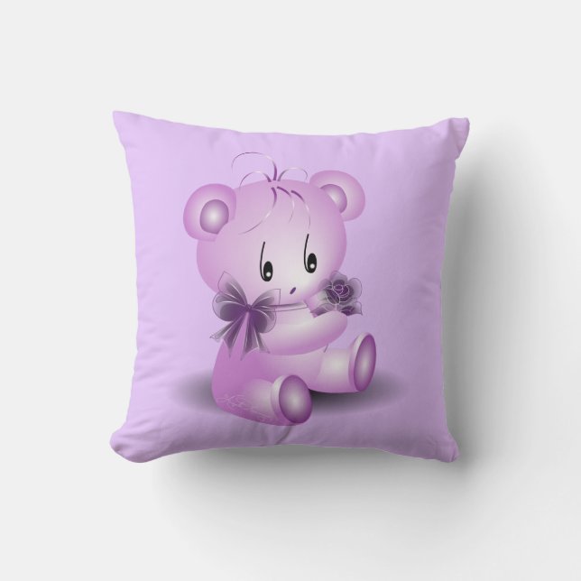 Paarse Teddy Bear met Roos Kussen (Voorkant)