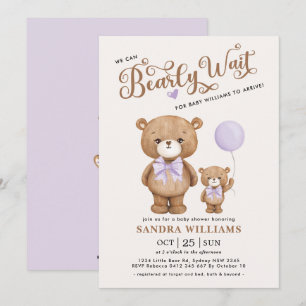 Paarse Teddy Bear, we kunnen het Baby shower afwac Kaart