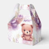 Paarse teddybeer en bloemen - Baby shower Bedankdoosjes (Achterkant)