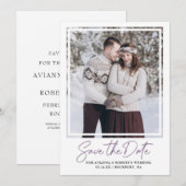 Paarse tekst en foto opslaan datum save the date (Voorkant / Achterkant)