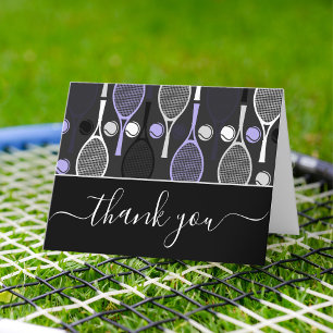 Paarse tennisrackets Ballen Bedankt Card