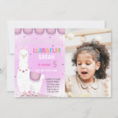 Paarse terug Llama Verjaardagsuitnodigingen met Fo Kaart (Voorkant)