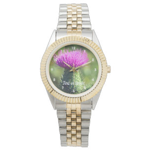 Paarse Thistle Flower op maat Horloge