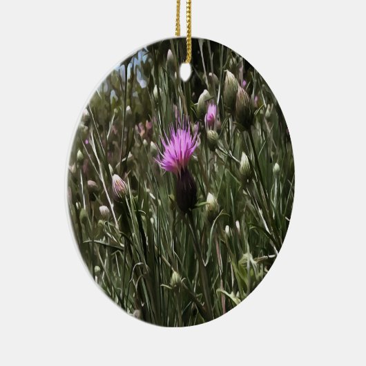Paarse Thistle Wildflower Realiserende kunst Keramisch Ornament (Rechts)