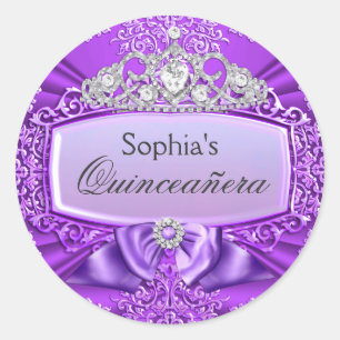 Paarse Tiara & Damask Quinceanera Sticker