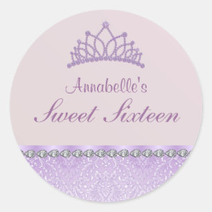 Paarse Tiara & Damask Sweet16 Sticker
