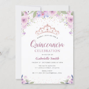 paarse tiara floral Quinceanera Kaart