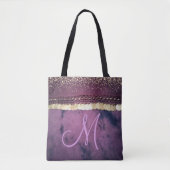 Paarse Tie Dye Monogram Gouden Munten Glitter Draagtas (Voorkant)