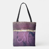 Paarse Tie Dye Monogram Gouden Munten Glitter Draagtas (Achterkant)