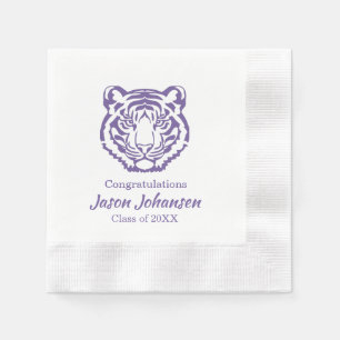Paarse Tijger Mascotte School Afstuderen Servet