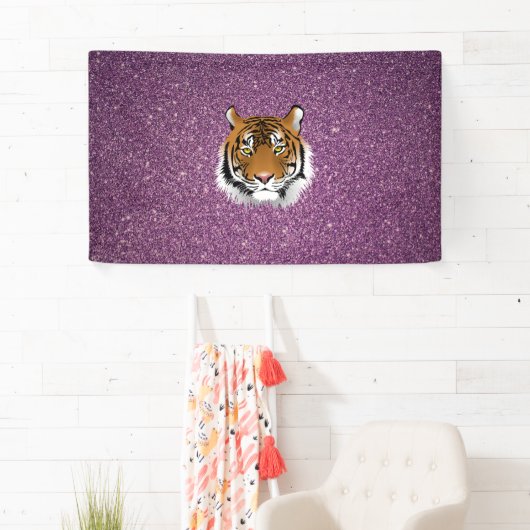 Paarse tijger met glitterachtergrond spandoek (Insitu)
