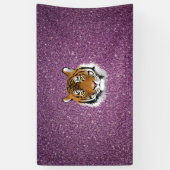 Paarse tijger met glitterachtergrond spandoek (Verticaal)