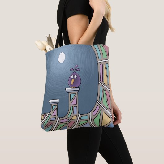 Paarse Tiki Bird met volle maan Canvas tas (Dichtbij)