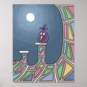 Paarse Tiki Bird met volle maan Poster