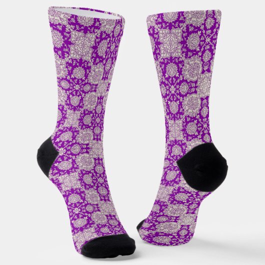 Paarse  Tile Pattern Crazy Socks Sokken (Gebogen)