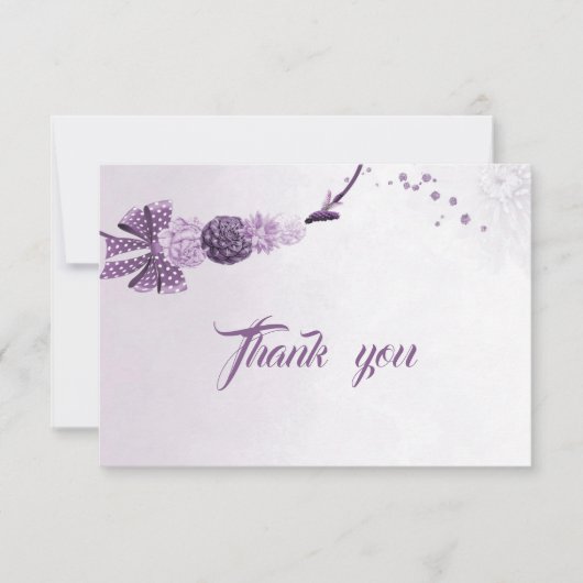 paarse tinten bloemen & boog dank u kaart (Voorkant)