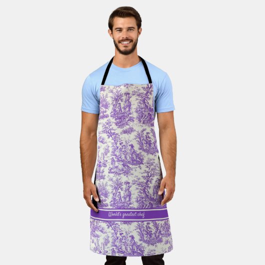 paarse Toile de Jouy afgedrukt Schort (Gedragen)