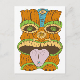 Paarse Tong Tiki Beeld in Psychedelische Stemming Briefkaart