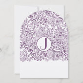 Paarse Tortelduifjes Damask Monogram Weddenschappe Kaart (Achterkant)