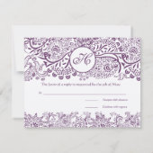Paarse Tortelduifjes Damask Monogram Weddings RSVP (Achterkant)
