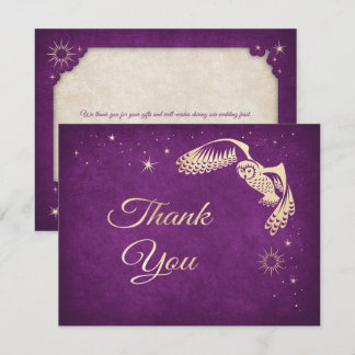 Paarse tovenaar Owl Stars Magic Wedding Bedankkaart