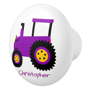 Paarse Tractor Ontwerp Gepersonaliseerd Keramische Knop