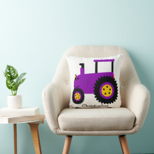 Paarse Tractor Ontwerp Gepersonaliseerd Kussen