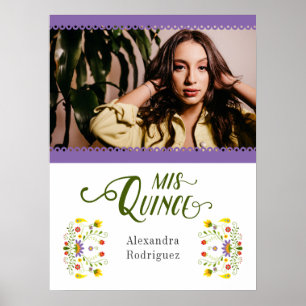 Paarse Traditionele Mexicaanse Floral Foto Quincea Poster