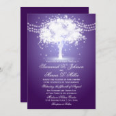 Paarse Tree String Lights Huwelijksuitnodigingen Kaart (Voorkant / Achterkant)