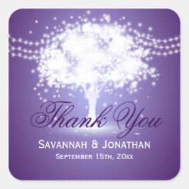 Paarse Tree String Lights Wedding Dank u Vierkante Sticker