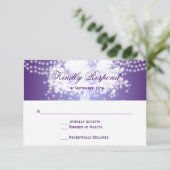 Paarse Tree String Lights Wedding RSVP Kaarten Kaartje (Staand voorkant)