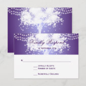 Paarse Tree String Lights Wedding RSVP Kaarten Kaartje (Voorkant / Achterkant)