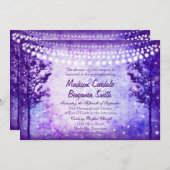 Paarse Trees String Lights Wedding Invitations Kaart (Voorkant / Achterkant)