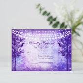 Paarse Trees String Lights Wedding RSVP-kaarten RSVP Kaartje (Staand voorkant)