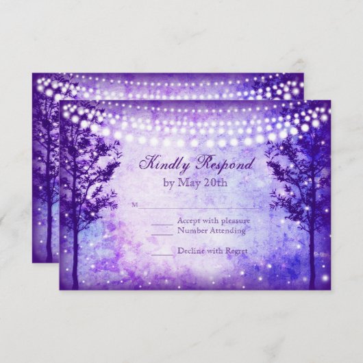 Paarse Trees String Lights Wedding RSVP-kaarten RSVP Kaartje (Voorkant / Achterkant)