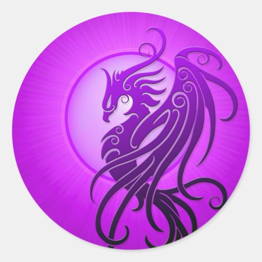 Paarse Tribal Phoenix Ronde Sticker (Voorkant)