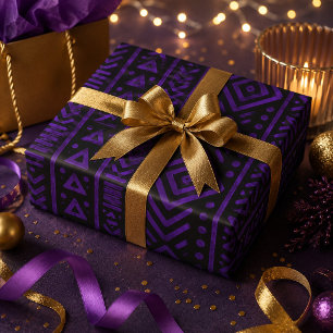 Paarse Tribale Geometrische Krachtige Afrocentrisc Cadeaupapier