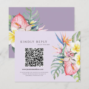 Paarse Tropische Bloem Hawaii QR Code Trouwen RSVP Kaartje