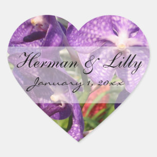 Paarse Tropische Bloemen Aangepaste bruiloft Hart Sticker