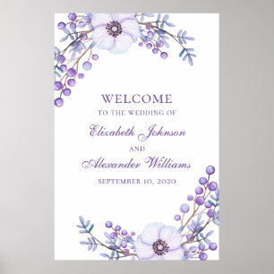 Paarse trouwdruk. Violet bloemen welkomstteken Poster