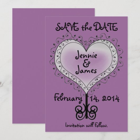 Paarse Trouwkaart 'Save the Date' Kaart (Voorkant / Achterkant)