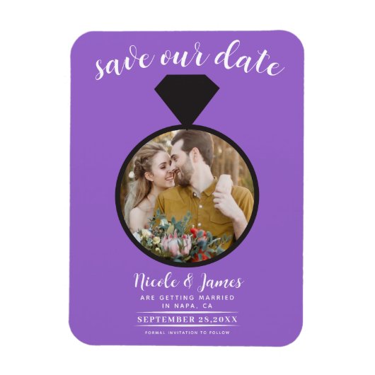 Paarse trouwring foto Save the Date Magneet (Verticaal)