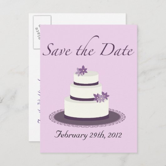 Paarse Trouwtaart Save the Date Briefkaart (Voorkant / Achterkant)